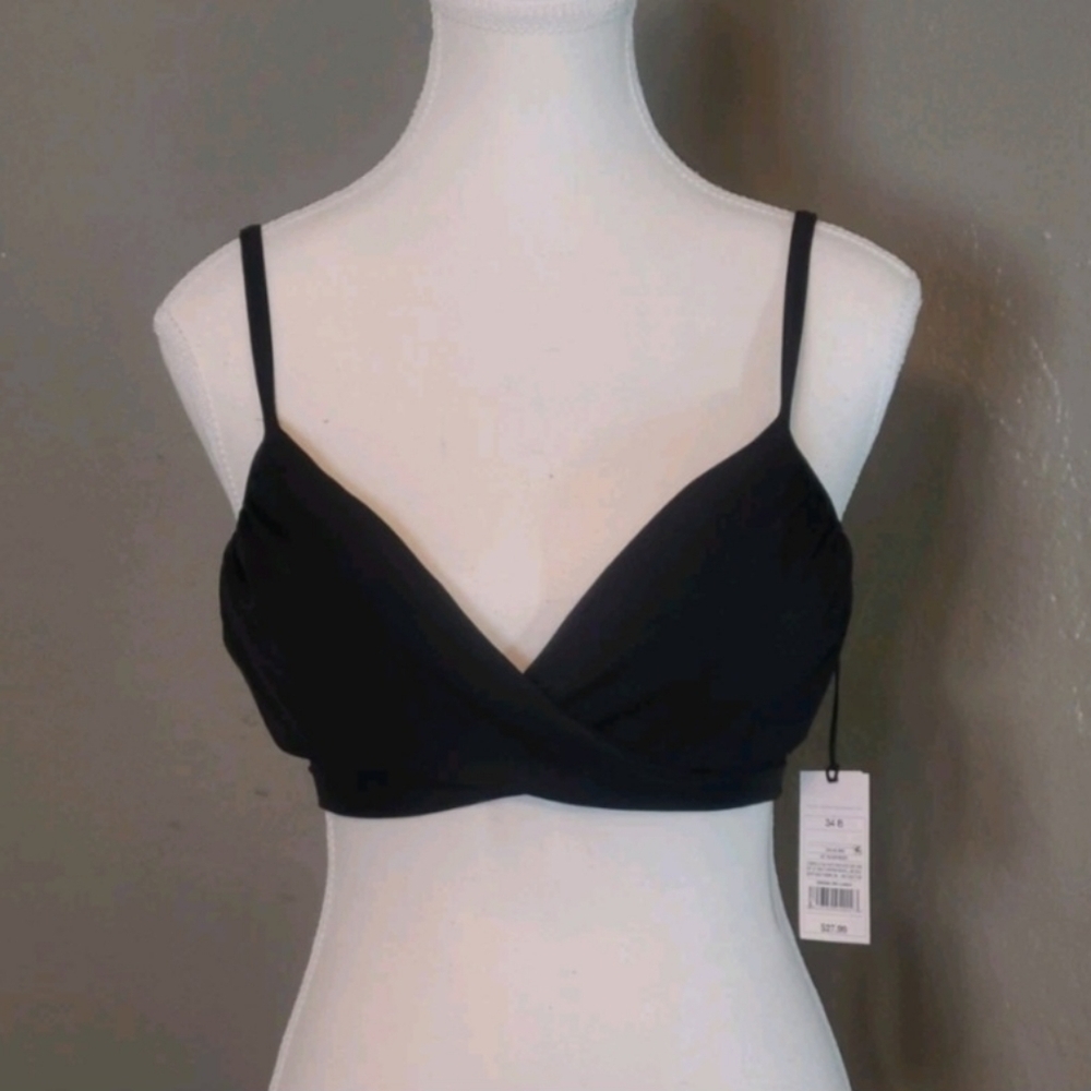 Shade & Shore Womens Black Light Lift Wrap Bikini Top 34B Crisscross Tie NWT - Picture 10 of 10